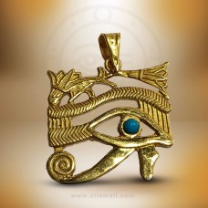 18K Gold Eye of Horus Pendant Decorated with Lotus Flowers